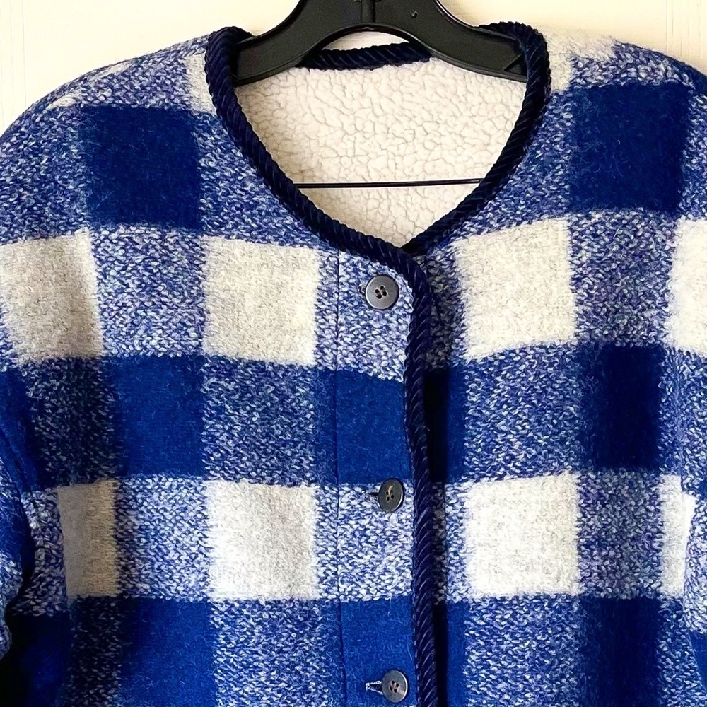 Sézane Farel Wool Check Reversible Jacket Blue Ecru 40 NWT - Picture 4 of 11